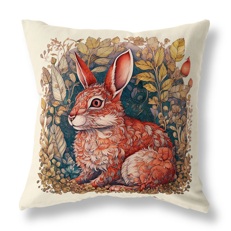 Coussin intérieur / extérieur Breezy Bunny, H 18 po x l 18 po, Rouge/doré