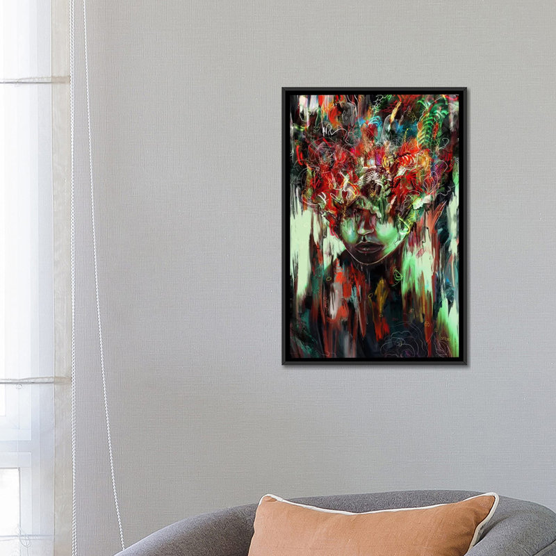 « chaotique mind », impression sur toile, H 26 po x l 18 po x P 1,5 po, Toile avec cadre noir, Pas de tapis