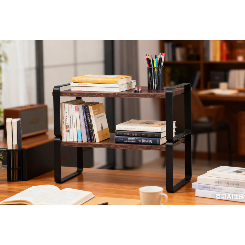 2-Tier Adjustable Storage Shelves, Rustic Wood-Effect And Metal Frame For Home, Kitchen, And Office Organization