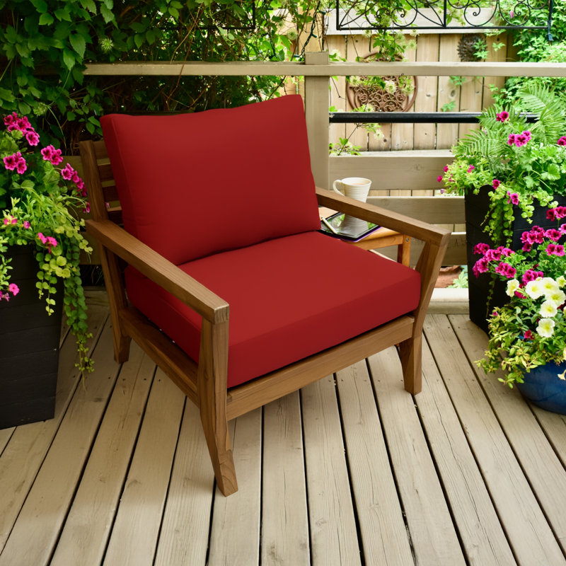 Eddie Bauer Outdoor Lounge Chair Cushion, Sunbrella Fade & Water Resistant for Outdoor Lounge Chairs & Deck Recliners, 26"W x 26"D, 5" thick; Back 26"W x 20"H, 5" thick, Reversible, Canvas Jockey Red