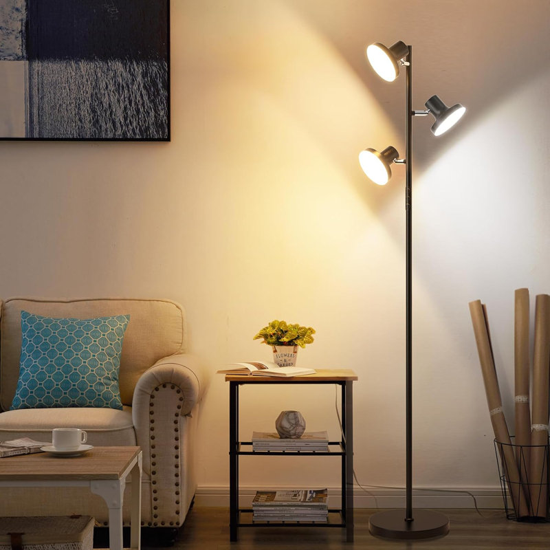 Lampe sur pied à DEL à intensité variable avec télécommande / commande tactile, 3 lumières rotatives réglables pour le salon, la chambre à coucher