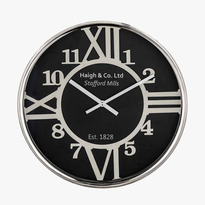 Silver Metal and Black Round Wall Clock
