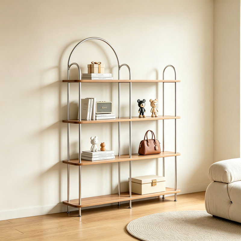 Arched Metal Frame Wood Display Shelf