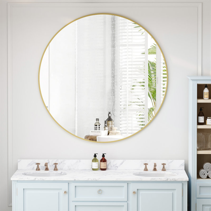 Wall Mirror 42 Inch Gold Circular Mirror Metal Framed Mirror Round Vanity Mirror Dressing Mirror, Gold, 41.73" x 41.73"