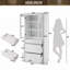 Grande armoire de salle de bain autoportante avec 2 tablettes réglables, 3 tiroirs, portes en verre à fermeture en douceur-1357942819