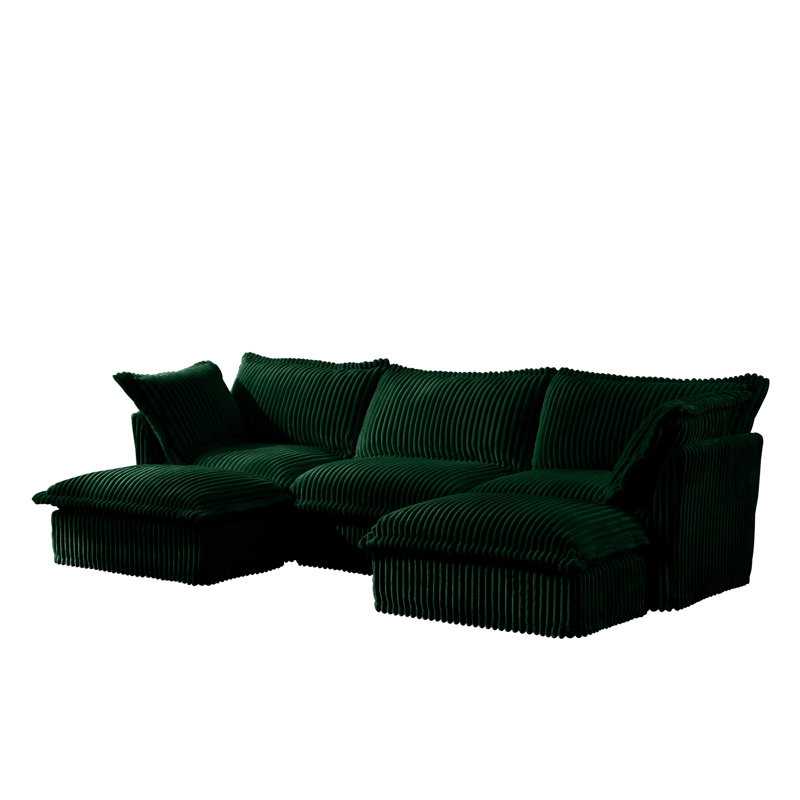 Canapé modulaire en U en velours côtelé vert