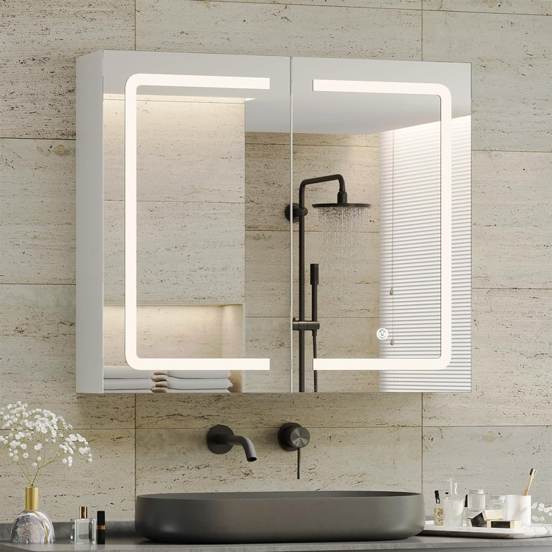 23.62" H x 24.6" W x 6.7" D Frameless 2-door Led Wall Mounted Medicine Cabinets With Mirrors And Shelves
