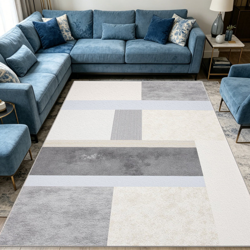 Gray and Beige Abstract Striped carpet-easy to clean, machine-washable, soft and comfortable; suitable for door mats, kitchens, living rooms, bedrooms, corridors, and laundry areas. Easy to clean, durable carpet for home decoration.