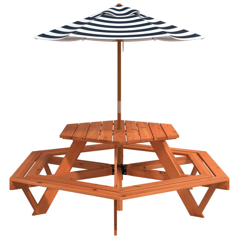Kids 2 Piece Solid Wood Hexagonal Outdoor Table Or Chair and Chair Set
