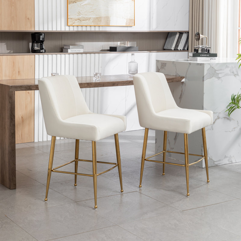 Elian Upholstered Velvet Bar Stool, Beige