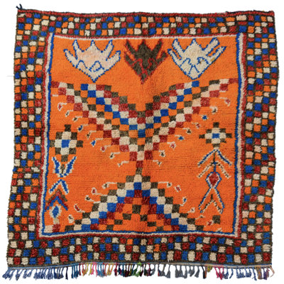 Tapis carré en laine bleu / orange / rouge 5 pi 4 po