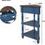 Table basse d'angle compacte à 3 niveaux avec pieds en bois massif, bleu marine / espresso pour les petits espaces
