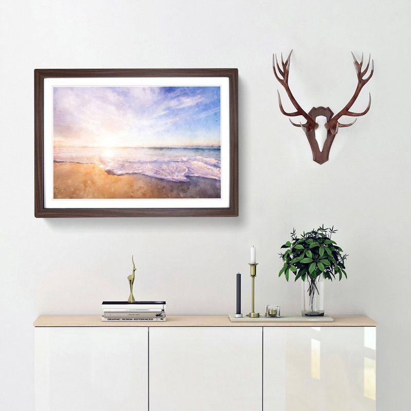 San Diego Beach 1 Piece Single Picture Frame Painting on MDF, 45cm H x 63cm W x 2cm D, Walnut Framed