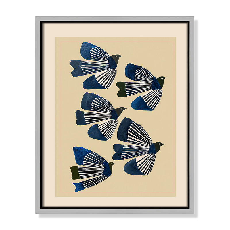 Imprimé indigo par ville, 12.5'' W x 15.5'' H, Toile avec cadre, Flottant argent