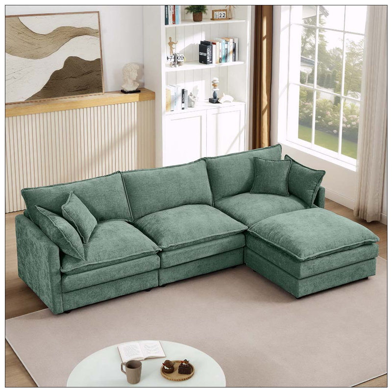 Canapé modulaire modulaire, ensemble de canapé pour le salon avec repose-pieds mobile, Mint Green+1 Ottoman