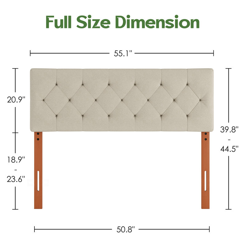 Adjustable Height Upholstered Headboard,Foldable Full Beige, Beige, Full