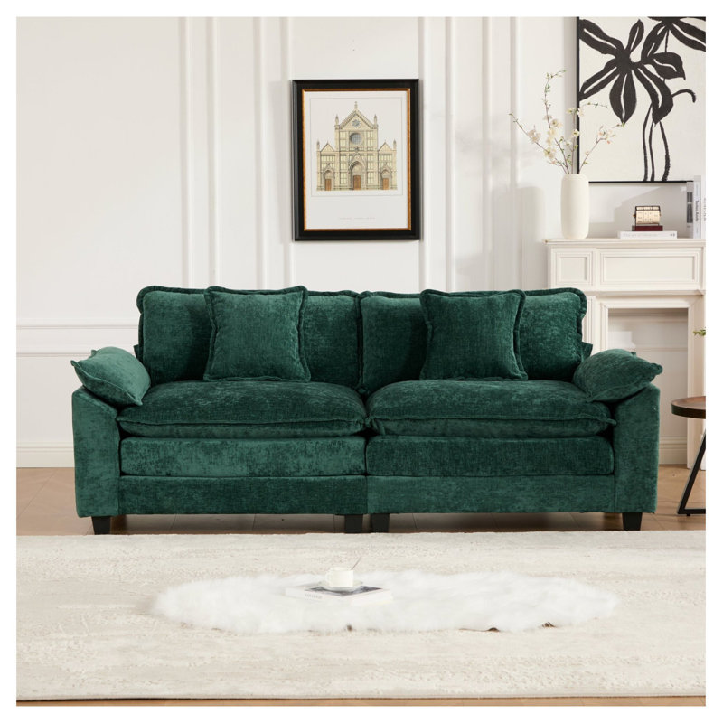  Canapé modulaire plus large avec accoudoirs de couleur verte, canapé moderne à 2 places avec coussin rembourré double couche, tissu chenille respirant