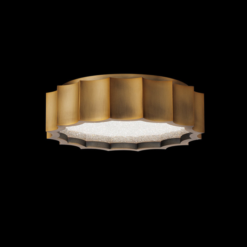 Tarte 1 Light Crystal LED Flush Mount, Aged Brass