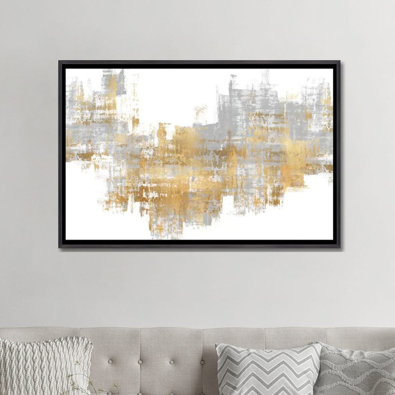 "Dynamic Gold on Gray II" par Alex Wise, reproduction d’art, Toile avec cadre noir patiné, H 18 po x l 26 po x P 1,5 po