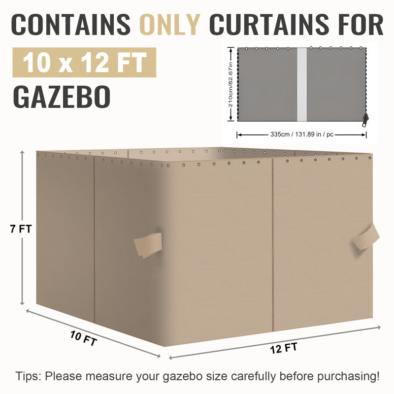 4-Panel Outdoor Gazebo Curtains, 82.7" H x 120" W144" D, Sand Yellow