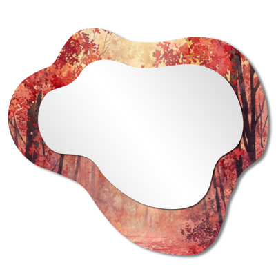 Rustic Irregular Wall Mirror – Autumn’s Serenade of Forest, Metal Print