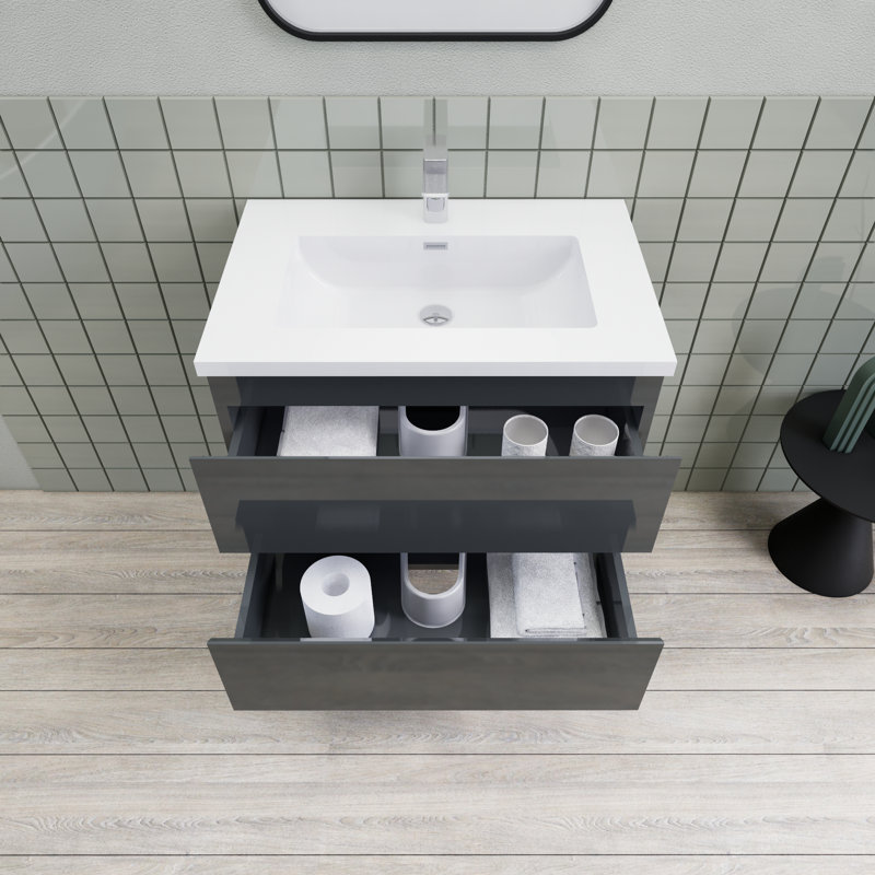 Meuble-lavabo flottant moderne simple Alcester Ivy Bronx, Gris brillant