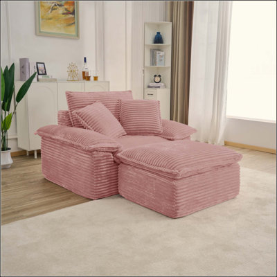 Très grand canapé-lit et demi avec siège profond et ensemble de repose-pieds mobile à 2 couches, canapé-lit Cloud avec méridienne, canapé-lit modulaire 1 place pour le salon, non-assemblé en molleton