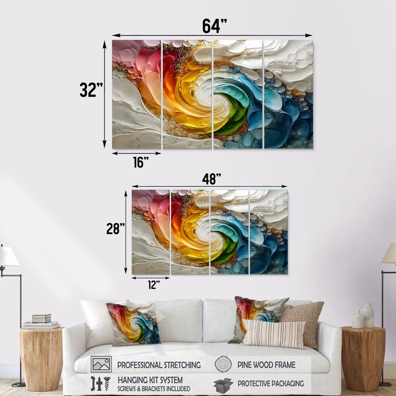 «Vortex rose de la vie accentué de bleu II», ensemble d'art sur toile à spirales abstraites, H 28 po x l 48 po