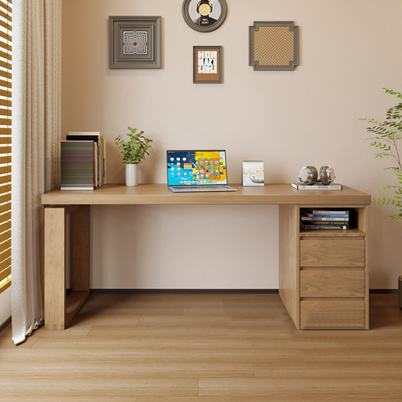Bureau en bois de pin massif avec tiroirs, 29.53" H x 86.61" W x 23.62" D, Right Hand Return