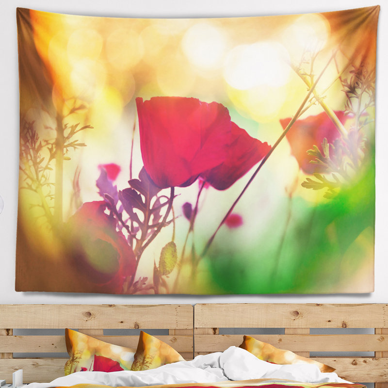 Tapisserie d’arrière-plan floral avec des fleurs bokeh, H 68 po x l 80 po