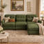 Canapé d'angle modulaire 3 places Chenvera Modern Plush en chenille avec pouf amovible, assise profonde en mousse haute densité, coussins à bords froncés, accoudoirs arrondis, dossier capitonné-1307618715