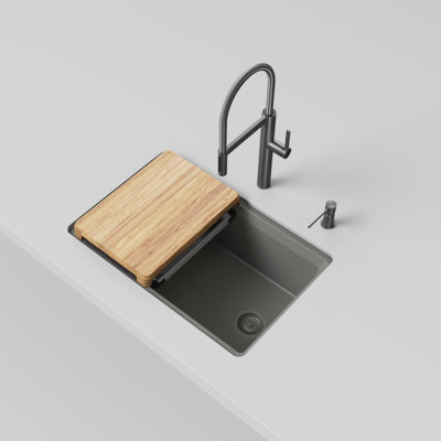 Inteos Silgranit 30" Single Bowl Reversible Undermount Workstation Kitchen Sink - Volcano Gray