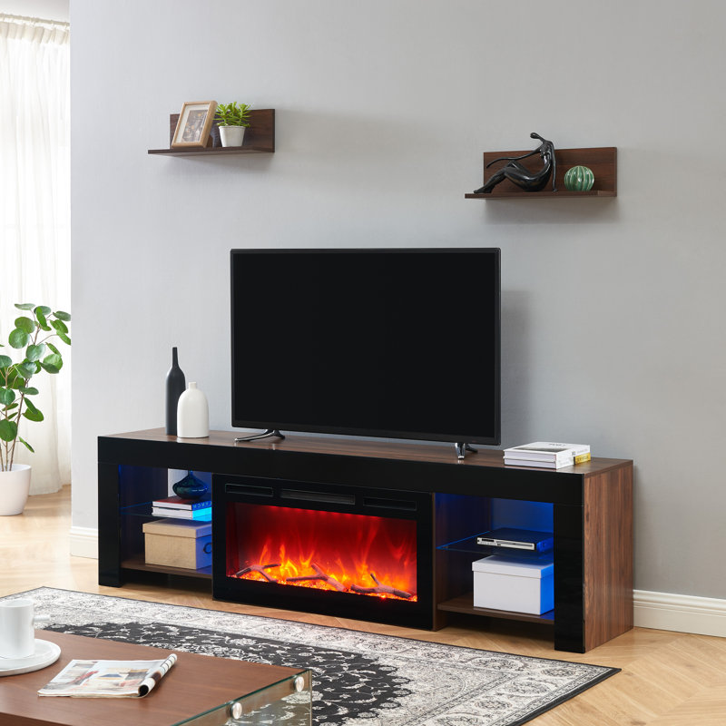 Meuble télé avec foyer électrique pour téléviseur de 85 po ou moins Avier, Noyer foncé