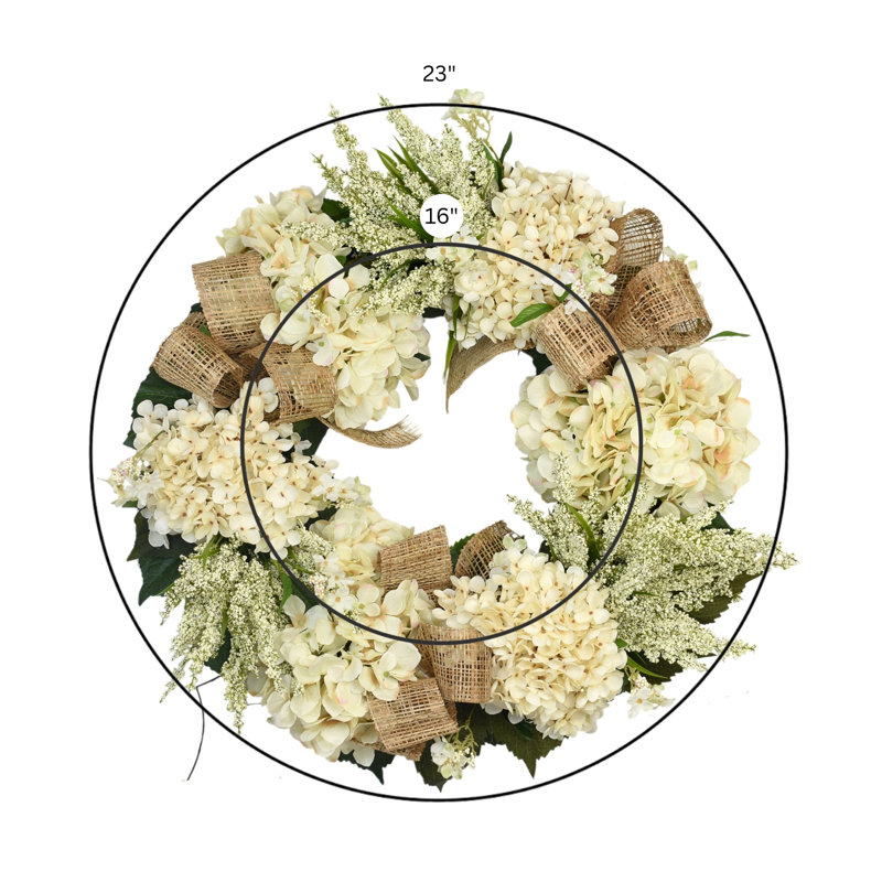 23" Hydrangea And Heather Wreath With Bows