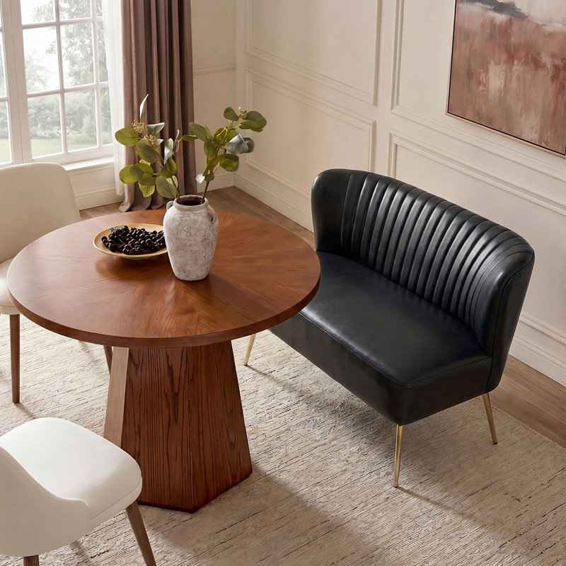 Causeuse moderne en similicuir sans accoudoirs Leona, Similicuir noir