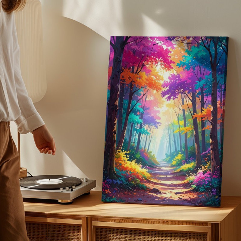 Art mural, paysage de forêt enchantée, paysage fantaisiste avec arbres colorés, H 11 po x l 14 po