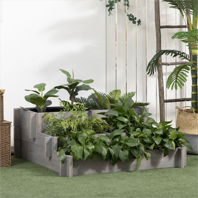 Support pour plante en bois massif gris de 36,5 po avec contrôle pratique pour l'espace extérieur