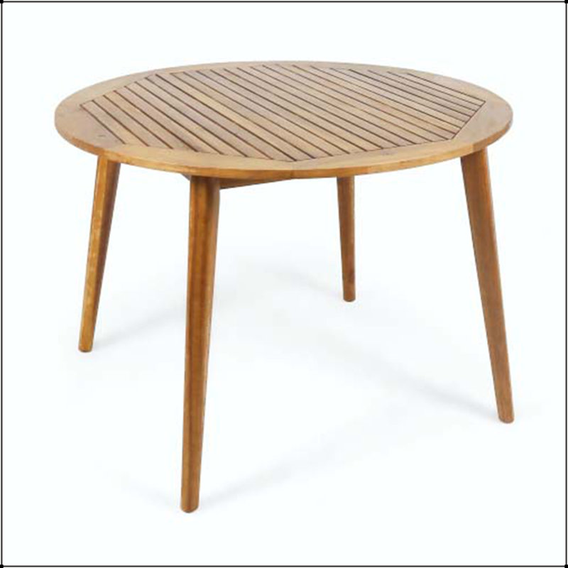 Table de salle à manger 47,25 po ronde en bois d'acacia - finition teck, conception à lattes moderne