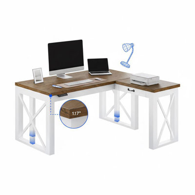 Wood L-Shaped Electric Standing Desk With Drawer