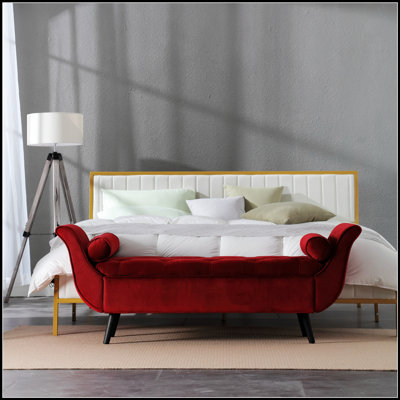 Vintage Tufted 65-Inch Long Bench, Velvet Upholstered Storage Ottoman With Classic Retro Design, Mid-Century Modern Footstool For Living Room, Bedroom Entryway
