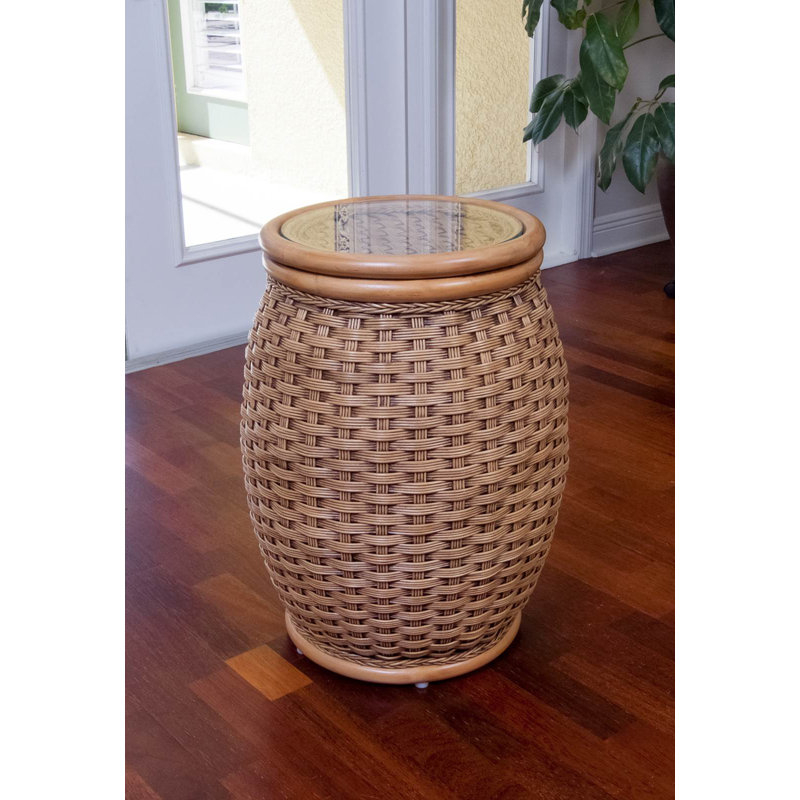 Kona Glass Tray Top End Table, Antique Honey