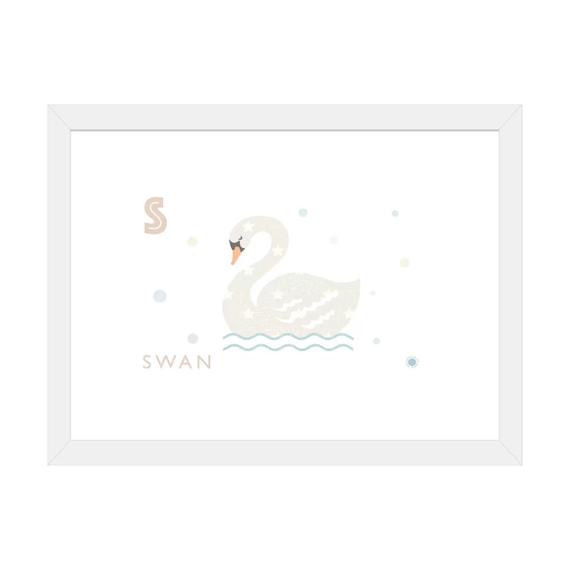 Cygne - imprimé, Papier encadré blanc, Blanc, H 16 po x l 24 po x P 1 po