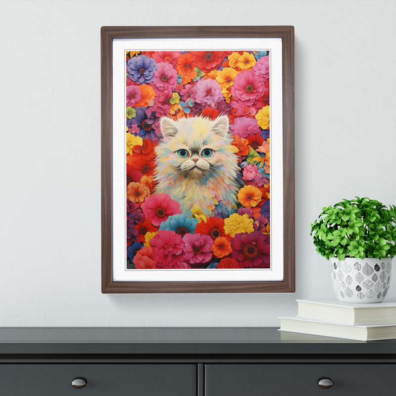 XYZ-FRM-V1223-5089 Persian Cat Colour Field 1 Piece Single Picture Frame Wall Art, 34cm H x 25cm W x 2cm D, Walnut