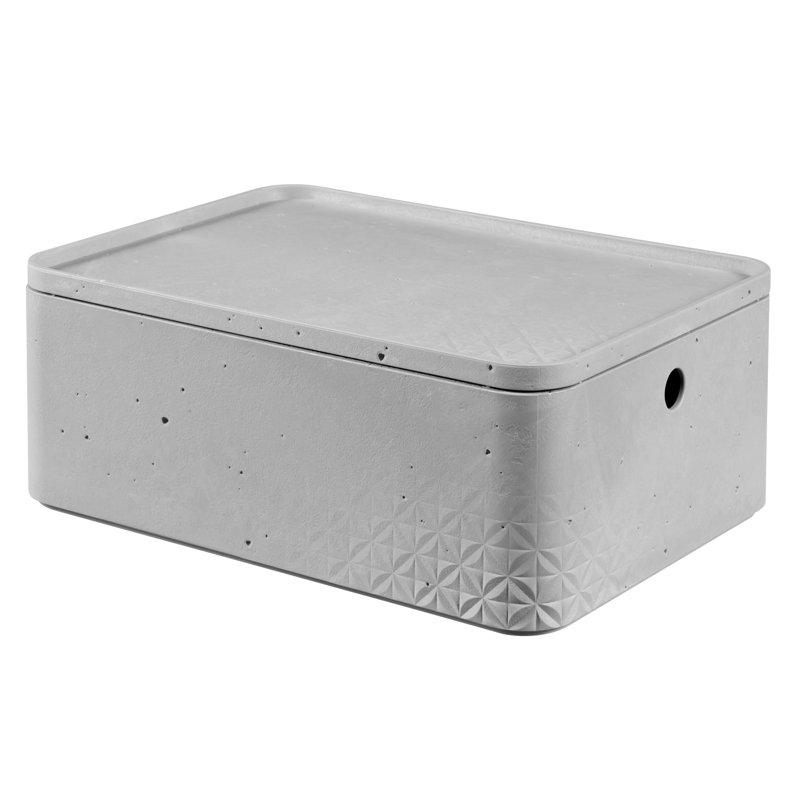 Set Of 3 Concrete Boxes With Lids In Light Gray, 8 L