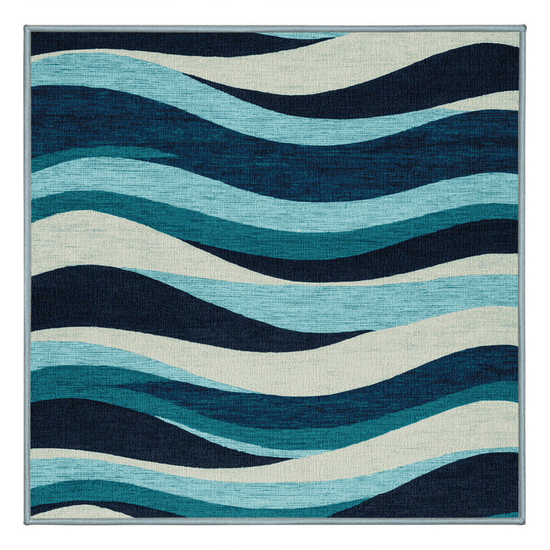Washable Rolling Waves Hawaiian Area Rug, Square 8'