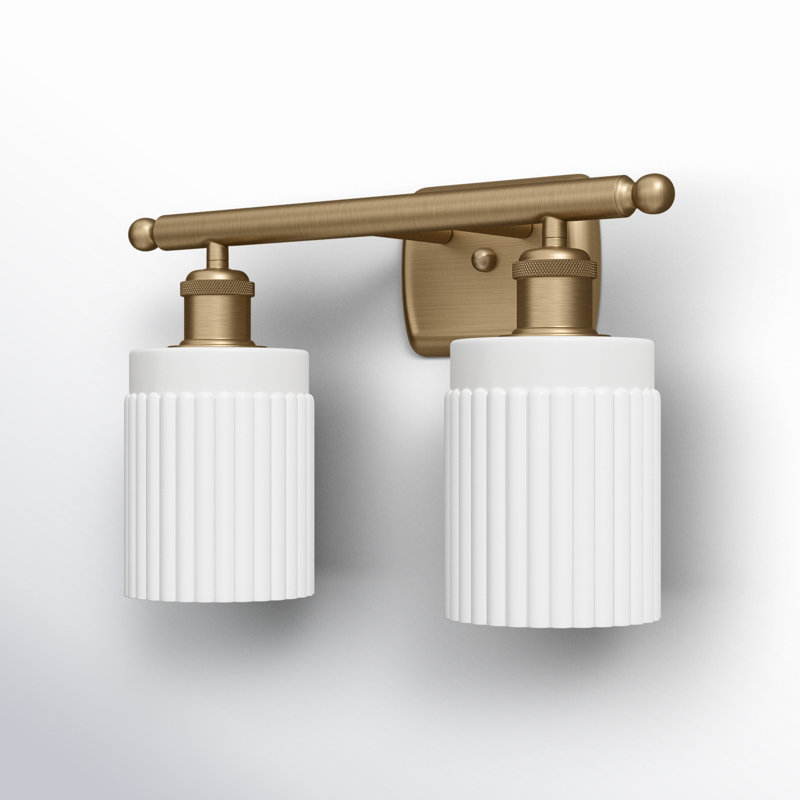 Éclairage pour meuble-lavabo à intensité variable 2 lumières Kamena, Ampoule DEL 6 watts rétro, Blanc mat, Laiton brossé