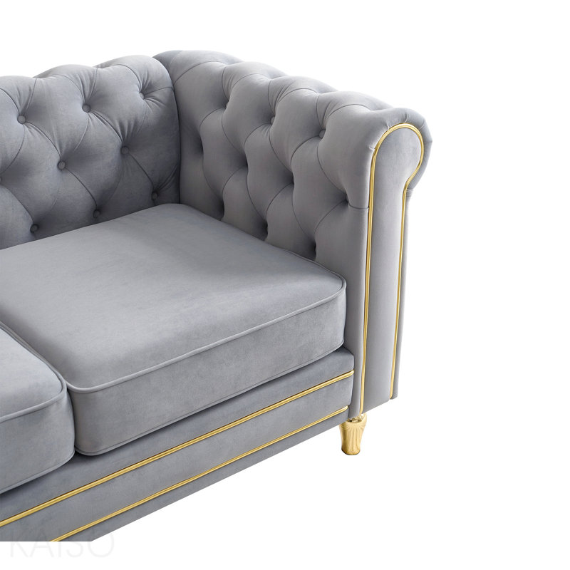 Canapé en velours 84,65 po pour salon gris clair, Gris clair