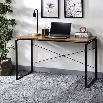Bureau d'écriture avec structure en métal et finition chêne de style industriel pour le bureau à domicile, l 47 po de largeur, 22 po de profondeur, 28 po de hauteur, 1 bureau