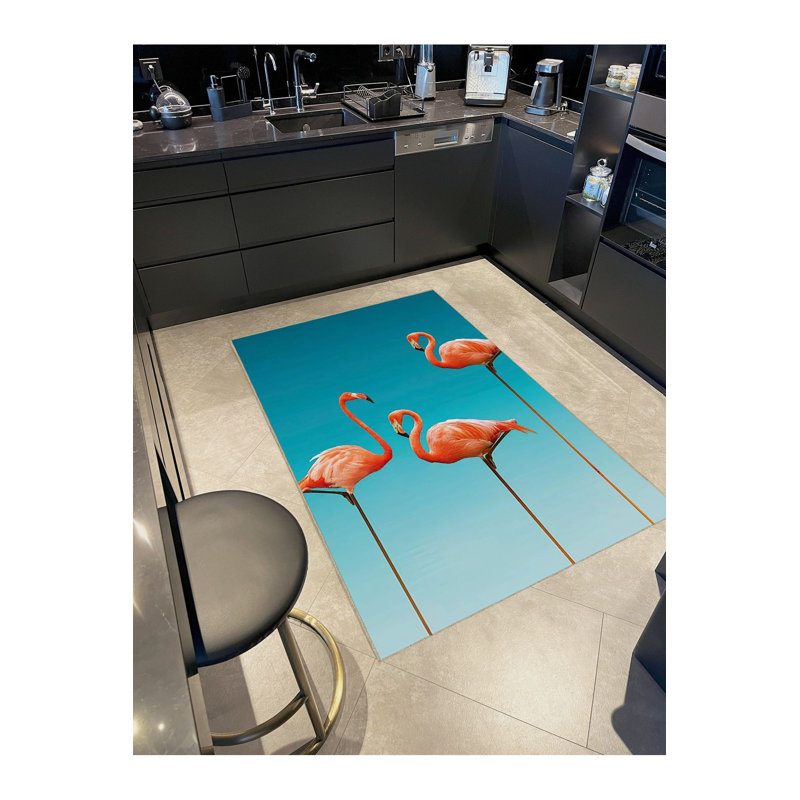 Tapis lavable moderne à motif tissé à motif de famille de flamants bleu ciel Sky