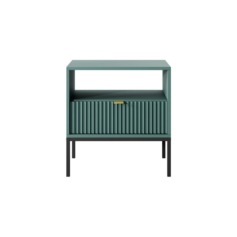 Bernhardine 54cm W Steel Bedside Table, Black, Labrador Green/Golden